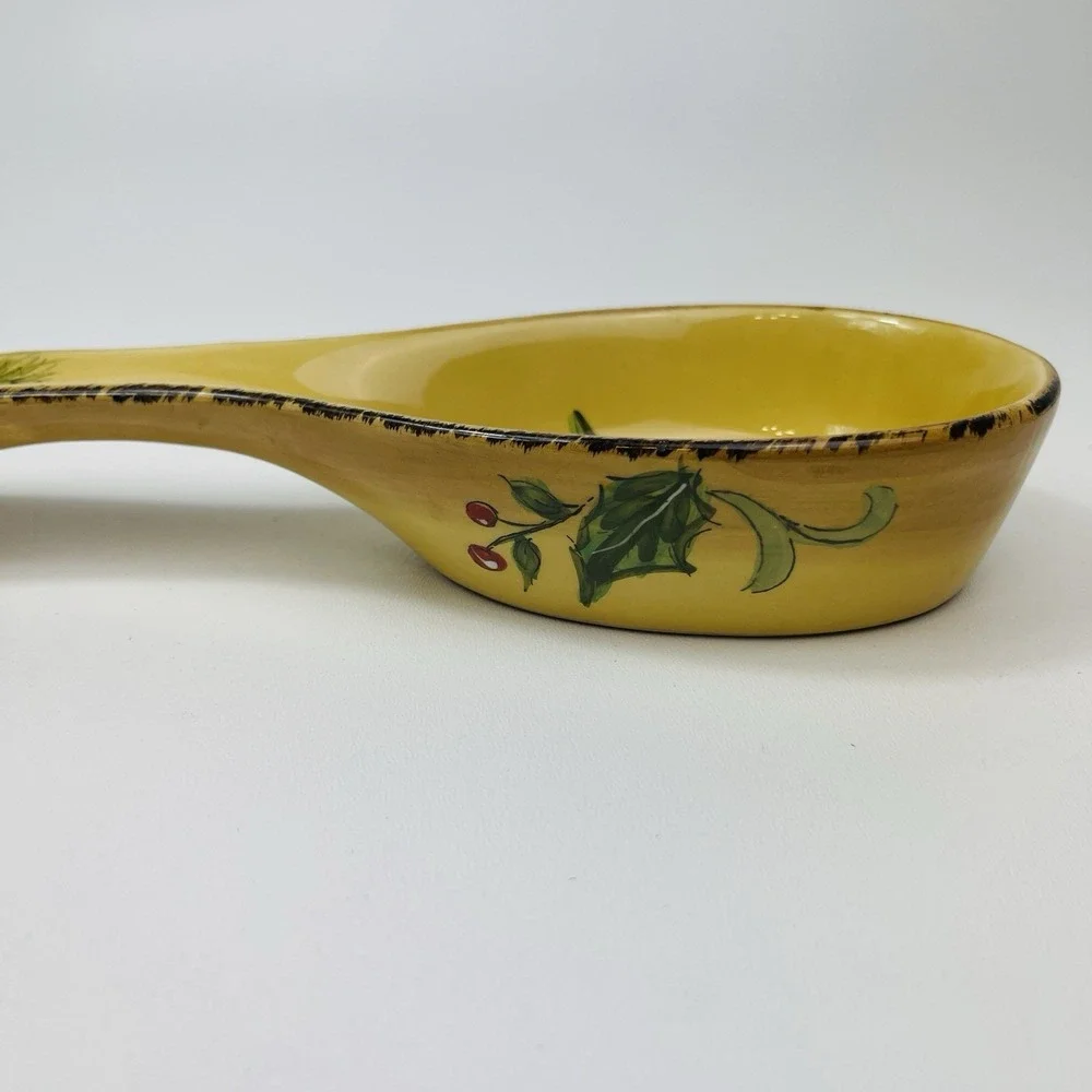 Hand painted Maxcera Cardinal Holiday Pine Holly Utensil Spoon Rest  10